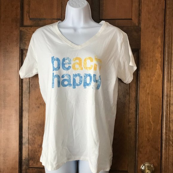 30A Dumpster Diver White V-Neck BEACH HAPPY Tee Made from Plastic Bottles Medium - Picture 1 of 12